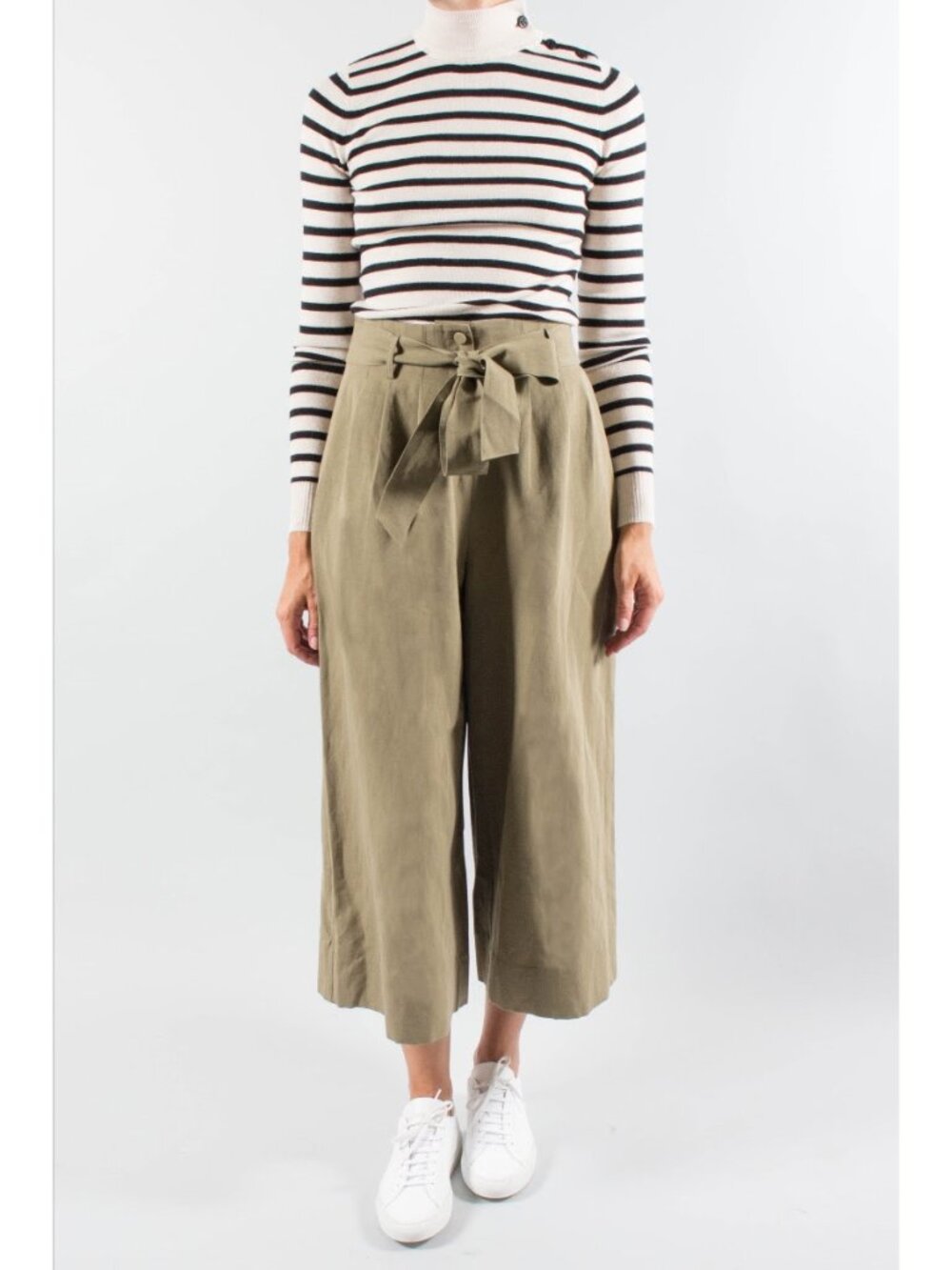 CO Cotton/Linen Wide Leg Culottes in Khaki Green, Size Large (fits like Medium)